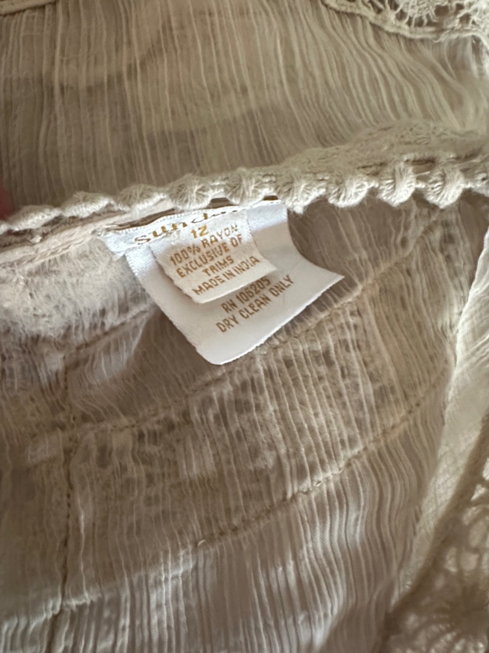 EUC Sundance Sz 12 Gauzy 2-piece Boho Lace-Trim Long Sleeve Midi Dress in Beige - Picture 11 of 11